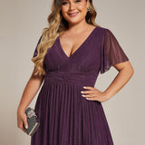 ever DAPHNE|Robe de soirée formelle scintillante à manches courtes et col en V