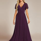 ever DAPHNE|Robe de soirée formelle scintillante à manches courtes et col en V