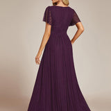 ever DAPHNE|Robe de soirée formelle scintillante à manches courtes et col en V