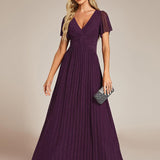 ever DAPHNE|Robe de soirée formelle scintillante à manches courtes et col en V