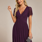 ever DAPHNE|Robe de soirée formelle scintillante à manches courtes et col en V