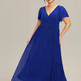 ever DAPHNE|Robe de soirée formelle scintillante à manches courtes et col en V