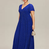 ever DAPHNE|Robe de soirée formelle scintillante à manches courtes et col en V
