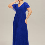 ever DAPHNE|Robe de soirée formelle scintillante à manches courtes et col en V