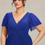 ever DAPHNE|Robe de soirée formelle scintillante à manches courtes et col en V
