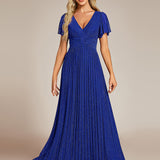 ever DAPHNE|Robe de soirée formelle scintillante à manches courtes et col en V