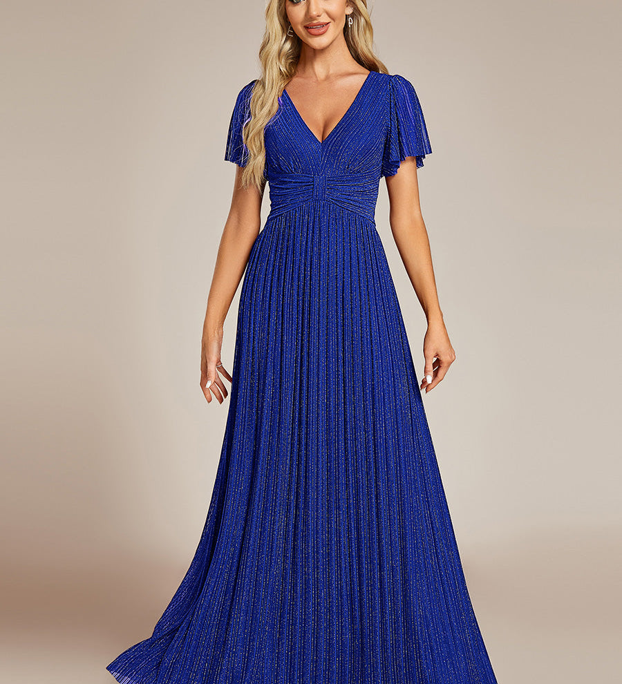 ever DAPHNE|Robe de soirée formelle scintillante à manches courtes et col en V