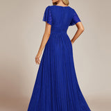 ever DAPHNE|Robe de soirée formelle scintillante à manches courtes et col en V