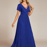 ever DAPHNE|Robe de soirée formelle scintillante à manches courtes et col en V