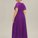 ever DAPHNE|Robe de soirée formelle scintillante à manches courtes et col en V