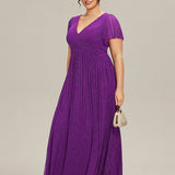 ever DAPHNE|Robe de soirée formelle scintillante à manches courtes et col en V
