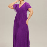 ever DAPHNE|Robe de soirée formelle scintillante à manches courtes et col en V