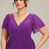 ever DAPHNE|Robe de soirée formelle scintillante à manches courtes et col en V