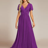 ever DAPHNE|Robe de soirée formelle scintillante à manches courtes et col en V