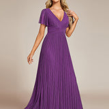 ever DAPHNE|Robe de soirée formelle scintillante à manches courtes et col en V