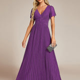 ever DAPHNE|Robe de soirée formelle scintillante à manches courtes et col en V