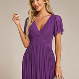ever DAPHNE|Robe de soirée formelle scintillante à manches courtes et col en V