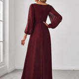 ever AMOUR|Robe de Soiree Longue Elegante Avec Lanterne en V Profond a Manches Fendues et Appliques