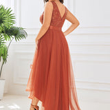 ever SASHIA|Robe de Cocktail en Tulle à Paillettes Haut Bas Ourlet Asymétrique