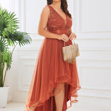 ever SASHIA|Robe de Cocktail en Tulle à Paillettes Haut Bas Ourlet Asymétrique