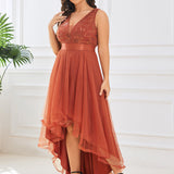 ever SASHIA|Robe de Cocktail en Tulle à Paillettes Haut Bas Ourlet Asymétrique