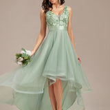 ever SASHIA|Robe de Cocktail en Tulle à Paillettes Haut Bas Ourlet Asymétrique