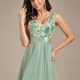 ever SASHIA|Robe de Cocktail en Tulle à Paillettes Haut Bas Ourlet Asymétrique