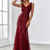 ever ORIEL|Robe de soirée Longue Sexy en sequins col en V pour femmes