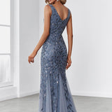 ever ORIEL|Robe de soirée Longue Sexy en sequins col en V pour femmes