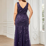 ever ORIEL|Robe de soirée Longue Sexy en sequins col en V pour femmes