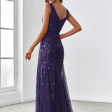 ever ORIEL|Robe de soirée Longue Sexy en sequins col en V pour femmes