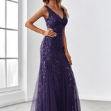 ever ORIEL|Robe de soirée Longue Sexy en sequins col en V pour femmes