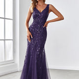 ever ORIEL|Robe de soirée Longue Sexy en sequins col en V pour femmes