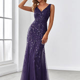 ever ORIEL|Robe de soirée Longue Sexy en sequins col en V pour femmes