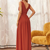 ever HUSH|Robe de soirée plissé sans manches à col V