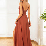 ever RENÉ|Robe de demoiselle d'honneur plissée à bretelles minces et col V